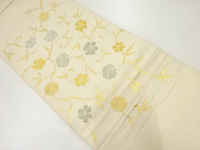 JAPANESE KIMONO / ANTIQUE FUKURO OBI / SILK / EMBROIDERY / GOLD FOIL / FLORAL ARABESQUE